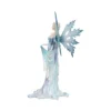 Winter Fairy Figurine Resin Sculpture - Icy Blue Wings Elegance A detailed winter fairy figurine with icy blue wings and a flowing silver-blue gown.