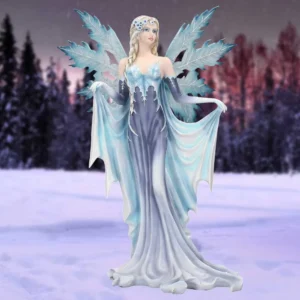 Winter Fairy Canvas Art Blue Silver Dress - Frosted Wings An ice queen fairy with shimmering blue wings standing in a snowy twilight forest.