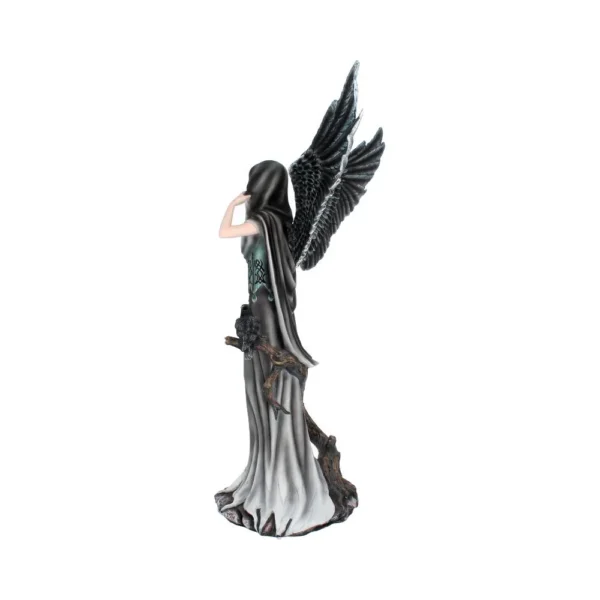 Dark Angel Figurine Resin Statue Black Wings And Branch Details A dark angel figurine with black wings, hooded robe, and entwined tree branch details.