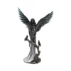 Dark Angel Sculpture Resin Statue Black Wings and Ravens A dark angel sculpture with black wings and ravens perched on a twisted branch.