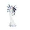 Ice Fairy Resin Figurine White With Black Dragon Companion A white-haired ice fairy with crystal wings holding a staff and a small black dragon.