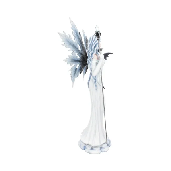 Ice Queen Fairy Figurine Resin Sculpture - White Frost Wings A figurine of an ice queen fairy with crystal wings, white gown, and frost-blue staff.