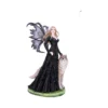 Gothic Fairy and Wolf Figurine Resin Statue - Black Wings A gothic fairy with black wings stands beside a beige wolf on a grassy base figurine.