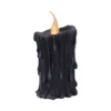 Black Gothic Candle Wax Drip LED Flameless Light Decor A black gothic candle with melted wax drips and a glowing artificial flame.