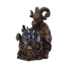 Goat-Headed Baphomet Bronze Statue - Crystal Ball Pentagram A bronze goat-headed occult statue holding a glowing crystal ball with a pentagram inside.