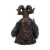 Goat-Headed Deity Bronze Statue - Dark Robe And Curved Horns Bronze statue of a robed human figure with a goat head and curved horns, viewed from behind.