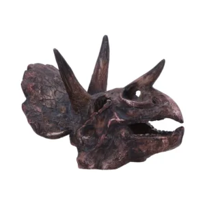 Triceratops Skull Sculpture Resin Brown - Detailed Fossil Texture A realistic Triceratops skull model with detailed horns, frill, and fossil-like texture.