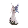 Fairy Figurine Resin Sculpture Silver Blue - Shimmering Wings A delicate fairy figurine with shimmering wings standing among pink soap flower roses.