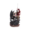 Knight Templar Figurine Resin Statue Black Dragon Battle Scene A crusader knight battling a black dragon figurine on a rocky base with flowing red cape.