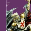 Medieval Knight Figurine Gold Silver Armor - Red Cape 56cm Gold and silver medieval knight figurine with red cape, 56cm tall, displayed beside a pencil for scale.