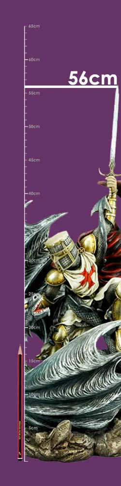 Medieval Knight Figurine Gold Silver Armor - Red Cape 56cm Gold and silver medieval knight figurine with red cape, 56cm tall, displayed beside a pencil for scale.