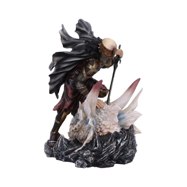 Medieval Warrior Figurine Bronze Armor - Crystal Beast Base Medieval warrior figurine standing over a defeated crystal beast on rocky terrain.