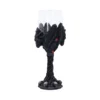 Gothic Fantasy Goblet Black Resin Cup - Goat Heads and Skulls Gothic fantasy goblet with black resin goat heads, red gems, wings, and skull-accented base.