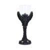 Gothic Baphomet Goblet Black Resin Chalice - Horns and Skulls A gothic goblet with a Baphomet design, black resin base, horns, wings, and skull details.