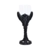Gothic Baphomet Goblet Resin Base Black - Horns and Skulls A gothic black goblet with a glass cup, Baphomet design, horns, wings, and skull base.
