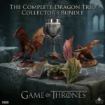What makes a gift collectable? Licensed collectables Fantasy Home accessories Game Of Thrones Collectible Gift Set. Targaryen Dragon Trio. Three detailed Game of Thrones dragon figurines displayed with a silver goblet engraved “Winter Is Coming.”