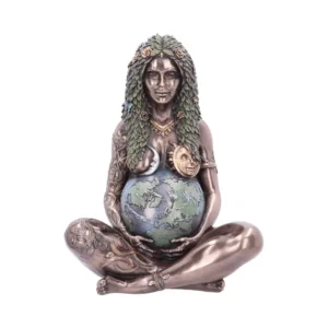 Mother Earth Bronze Sculpture - Leafy Hair Holding Globe Bronze Mother Earth sculpture holding a globe, with leafy hair and nature-inspired details.