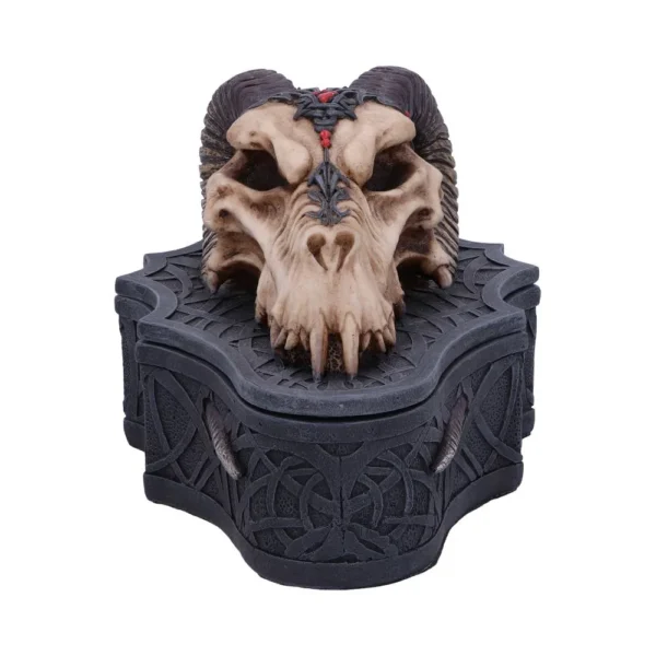 Gothic Resin Black Horned Dragon Skull Box