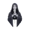 Gothic gifts for gothic friends - black hooded praying woman statue with silver rosary and metallic tear details