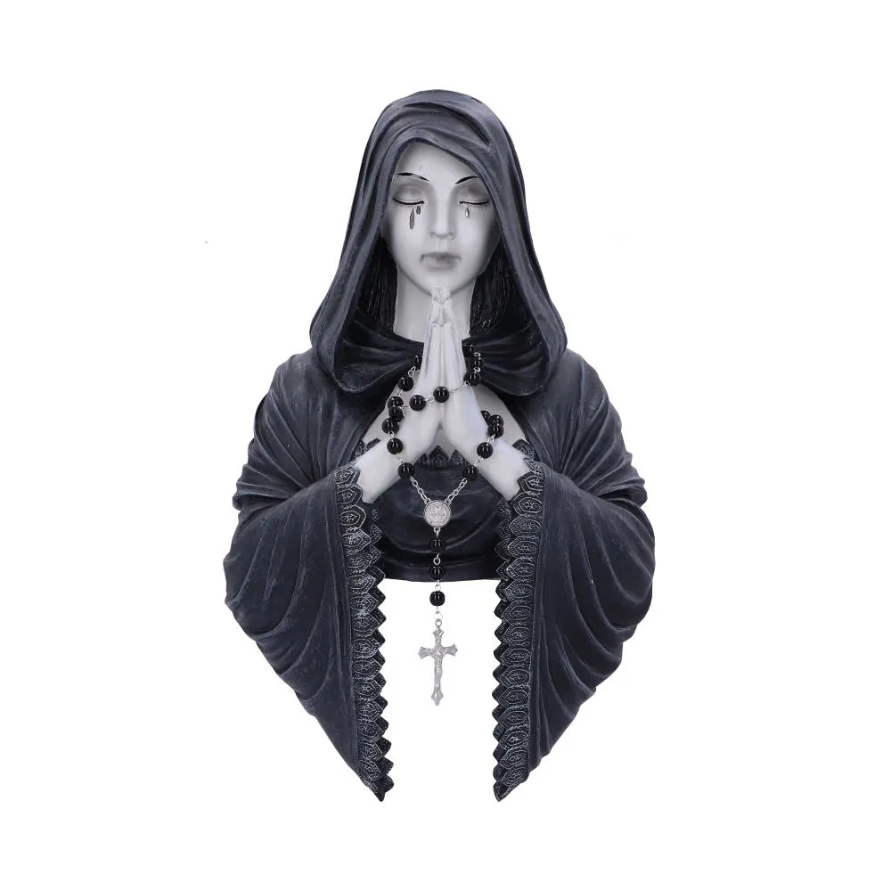 Gothic Friends - What Gothic Gifts Suit Best? 2 Gothic gifts for gothic friends - black hooded praying woman statue with silver rosary and metallic tear details