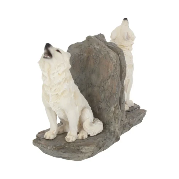 White Howling Wolf Bookend Sculptures - Detailed Fur Texture White howling wolf bookend sculptures on rocky base, detailed fur texture and natural stone design The-Hidden-Hatch