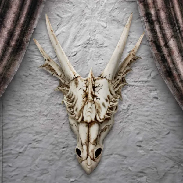 Ivory Resin Horned Dragon Skull Wall Sculpture Ivory Resin Horned Dragon Skull Wall Sculpture