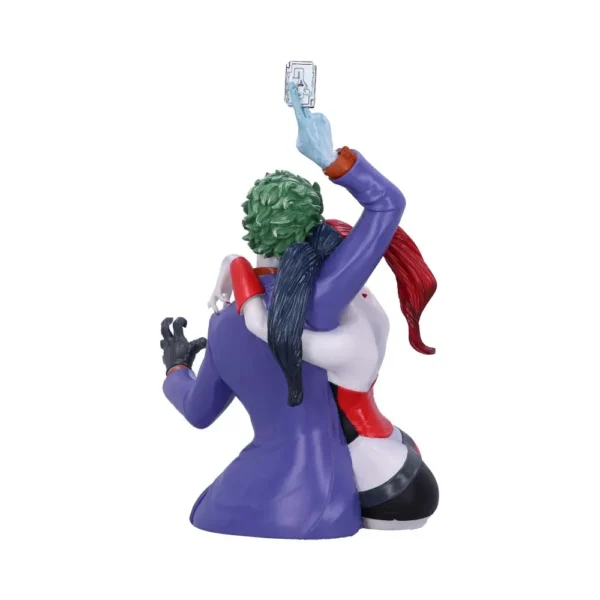 Joker And Harley Quinn Resin Figurine - Purple Dynamic Embrace Joker and Harley Quinn resin figurine in colorful dynamic embrace, purple coat and vivid comic detail.