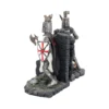 Medieval Knight Figurine Set Resin White Red Cross Wall Divider Two medieval knight figurines back to back divided by a stone wall, detailed craftsmanship The-Hidden-Hatch