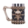 Gothic Skull Mug Stainless Steel Black - Skeletal Arm Handle A black gothic mug with skull and bone designs and a skeletal arm-shaped handle.
