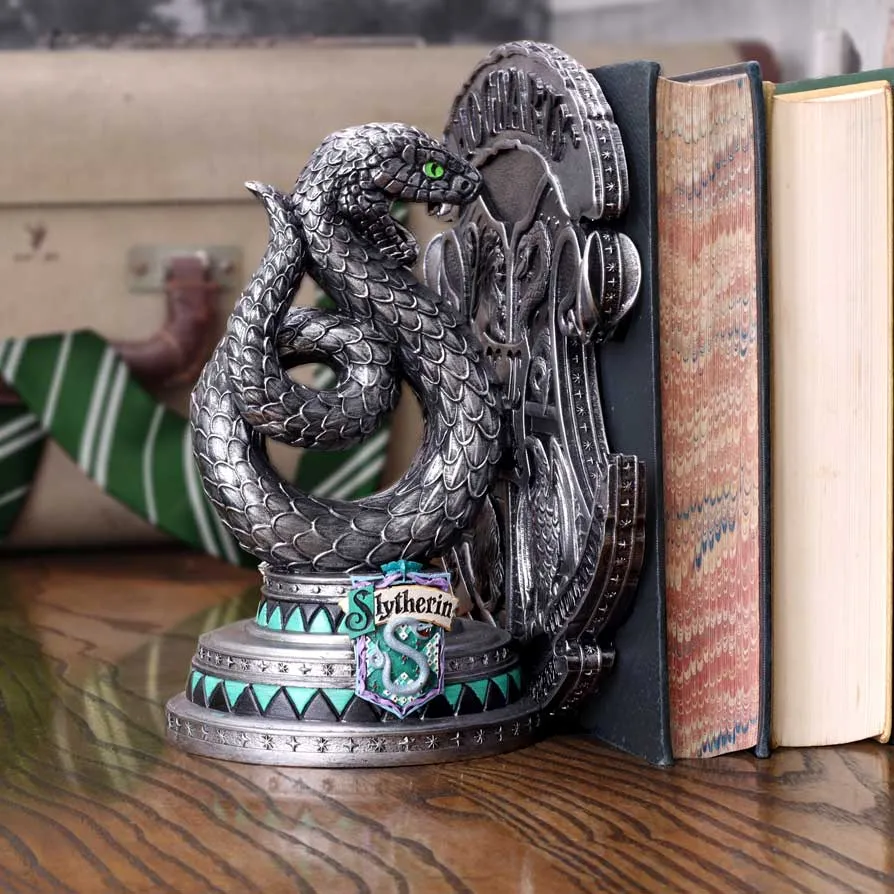 Slytherin Snake Metal Bookend Silver Green Crest Designhidden Hatch
