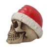 Santa Skull Ornament Resin Beige and Red Festive Decor A beige skull wearing a red Santa hat on a white background The-Hidden-Hatch