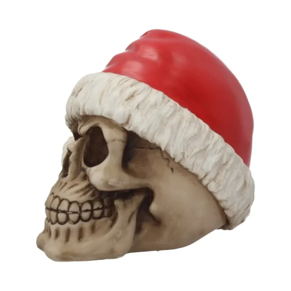 Santa Skull Ornament Resin Beige and Red Festive Decor A beige skull wearing a red Santa hat on a white background The-Hidden-Hatch