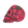 Day of the Dead Calavera Skull Sculpture Pink - Floral Embossed A pink decorative Day of the Dead skull with embossed soap flowers and green leaves.