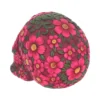 Pink Floral Skull Sculpture Resin Art - Vibrant Flower Design A pink floral soap skull decorated with detailed pink and yellow flowers and green leaves.