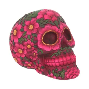 Day of the Dead Skull Sculpture - Pink Floral Soap Art A pink floral Day of the Dead skull decorated with intricate soap flower designs.