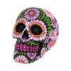 Black Ceramic Calavera Skull - Floral Hand-Painted Design A colorful black decorative skull painted with bright floral and vine patterns for Día de los Muertos.