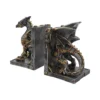 Steampunk Dragon Bookend Set Metal Bronze - Mechanical Wings Steampunk dragon bookend set with metallic gears and wings holding books. The-Hidden-Hatch