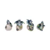 Four colorful baby dragon figurines hatching from beige eggs, painted in green, blue, and turquoise.
