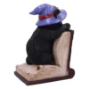 Black Cat Figurine Resin Sculpture Purple Hat on Open Book Black cat figurine wearing a purple wizard hat sitting on an open book The-Hidden-Hatch
