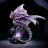 Purple Silver Dragon Statue - Metallic Wings on Amethyst Rock What makes a gift collectable? A metallic purple and silver dragon statue perched on glowing amethyst rocks.