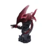 Dark Dragon Sculpture Resin Statue - Red Wings and Crystal Base A dark dragon sculpture with red wings coiled around a rocky, crystal-studded base.