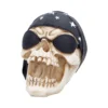 Rocker Skull Sculpture Cream Resin - Black Star Bandana A cream skull with sunglasses and a black star bandana, laughing in rocker style.