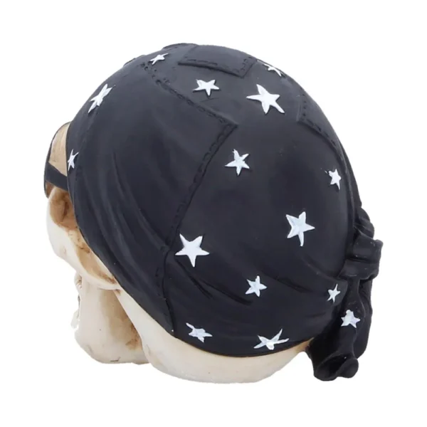 Realistic Resin Skull Decor Black Bandana With White Stars A realistic skull wearing a black bandana with white stars tied at the back.