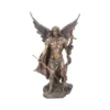 Archangel Gabriel Bronze Statue - Winged Warrior With Trumpet Bronze statue of Archangel Gabriel with wings, armor, trumpet, and staff on a rocky base.
