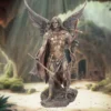 Archangel Gabriel Bronze Statue - Winged Angel With Staff Bronze statue of Archangel Gabriel with wings, armor, staff, and banner standing on a rocky base.