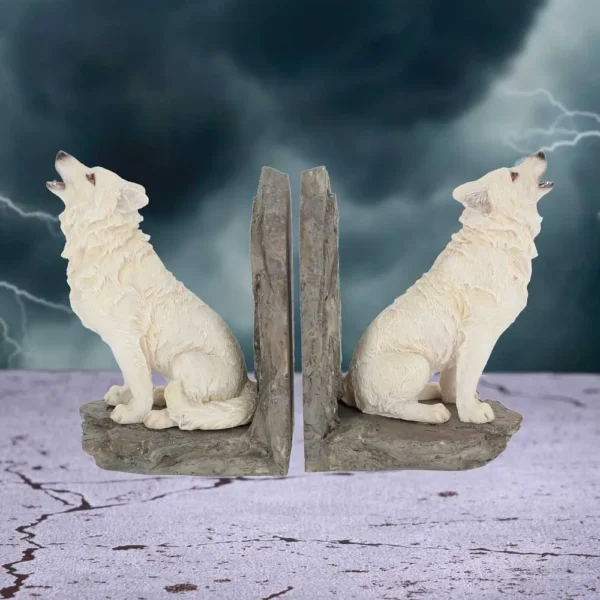 White Wolf Sculpture Bookends Resin White Howling On Rocky Baseshidden Hatch Collector shelf White Wolf Sculpture Bookends Resin White Howling On Rocky Baseshidden Hatch