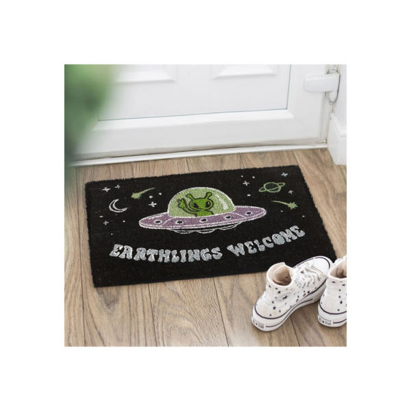 Black Earthlings Welcome Alien UFO Doormat