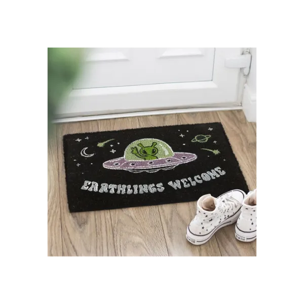 Black Earthlings Welcome Alien UFO Doormat