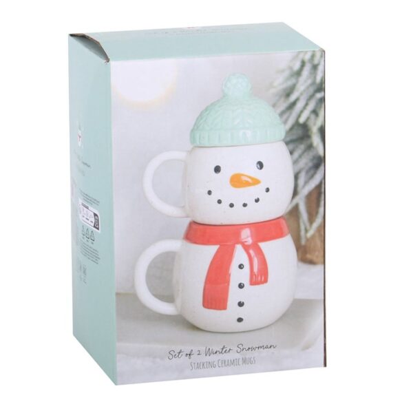 Set of 2 Winter Snowman Stacking Mugs 4 Set of 2 Winter Snowman Stacking Mugs