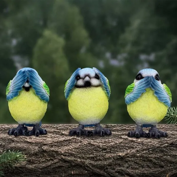 Three Wise Blue Tits 8cm